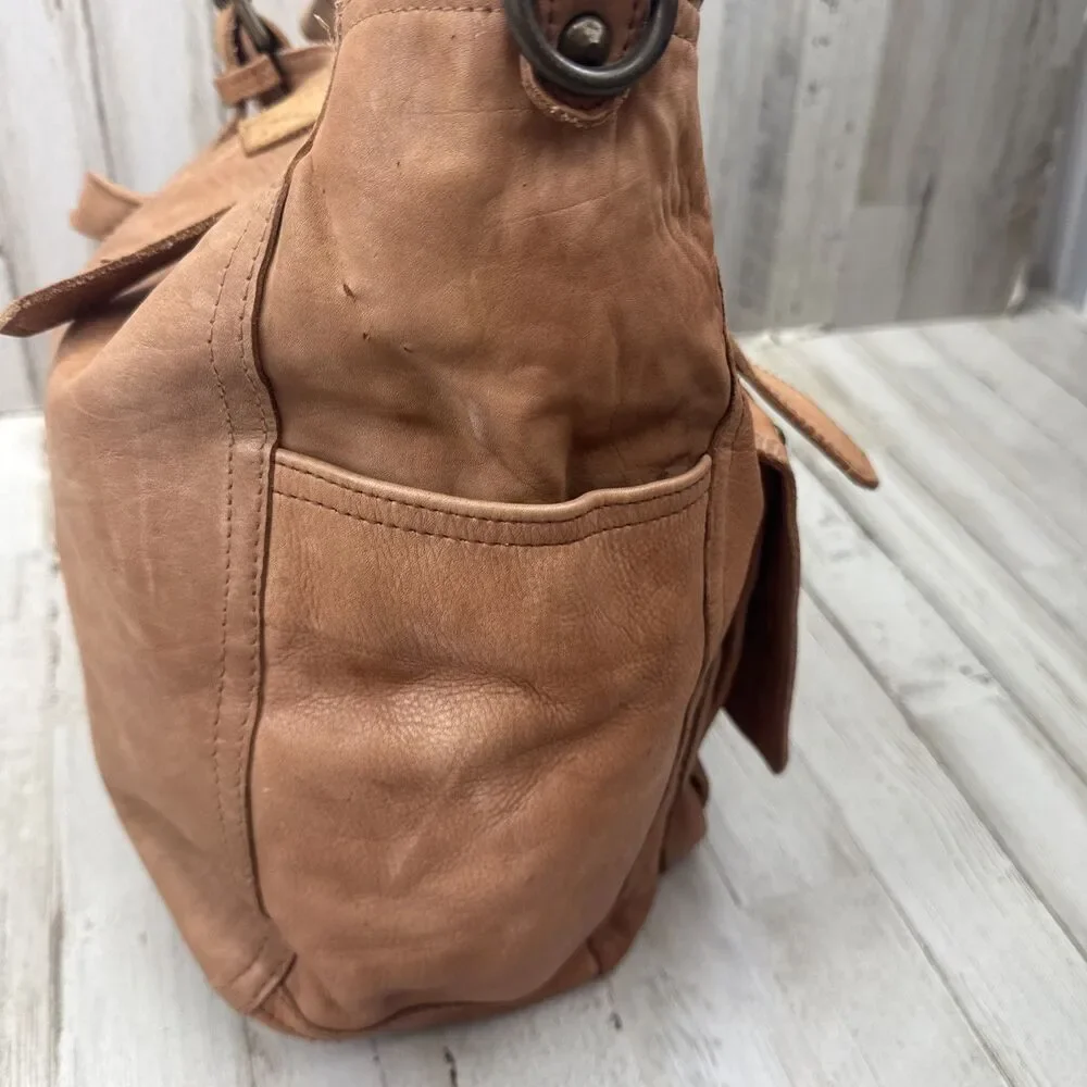 Viola Castellani Italy Leather Studded￼Slouchy Shoulder Bag Purse Cognac Tan￼
